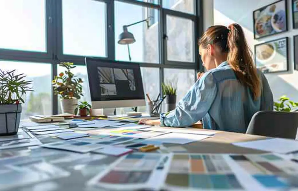 Designer travaillant sur un projet de vitrophanie